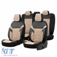 image-22-Seat Covers Otom Reflective Design Universal Jacquard / Rachel / Artificial Leather Front / Rear Set 11 Pieces Black - Beige RFL-2605