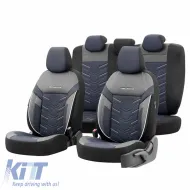image-25-Seat Covers Otom Reflective Design Universal Jacquard / Rachel / Artificial Leather Front / Rear Set 11 Pieces Black With Blue Stitch RFL-2604