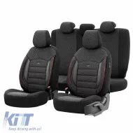 image-26-Seat Covers Otom Sport Plus Design Universal Cotton / Rachel / Artificial Leather Front / Rear Set 11 Pieces Black With Red Stitch SPTPLS-102