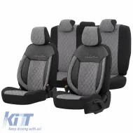 image-28-Seat Covers Otom Comfortline VIP Design Universal Sued / Rachel / Artificial Leather Embroidered Front / Rear Set 11 Pieces Black - Grey CMV-233