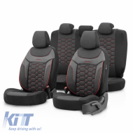 image-19-Seat Covers Otom Carbon Design Universal Jacquard / Rachel / Artificial Leather Front / Rear Set 11 Pieces Black - Red CRB-3402