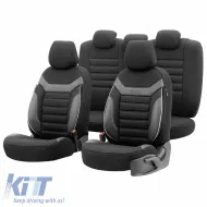 image-44-Seat Covers Otom Individual Design Universal Jacquard / Rachel / Artificial Leather Front / Rear Set 11 Pieces Black With Grey Stitch IND-202