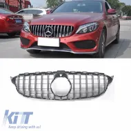 image-9-Front Grille suitable for Mercedes-Benz C-Class W205 14-18 GT A Design Panamericana Look 360° With 14 Lines Black/Chrome 1 Pc