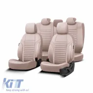 image-3-Seat Covers Otom Coral Design Universal Full Artificial Leather Front / Rear Set 11 Pieces Beige CRAL-102