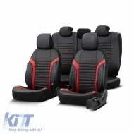 image-5-Seat Covers Otom Coral Design Universal Full Artificial Leather Front / Rear Set 11 Pieces Black / Red CRAL-104