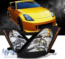 image-74-Headlights Set Suitable for Nissan 350Z 03-05 Projector Black H7/H1 Manual