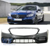 image-10-Front Bumper suitable for Mercedes-Benz C-Class W205 S205 A205 C205 Limousine T-Model Coupe Cabriolet 14-21 A Design C63s Facelift Look
