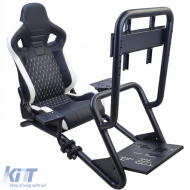 image-40-Sim Racing Komplett-Set Rohr 50mm Cockpit Sim Rig inkl. Sportsitz Schwarz Weiss