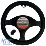 image-19-Steering Wheel Cover in Leather with PVC Black-Black Medium 38cm