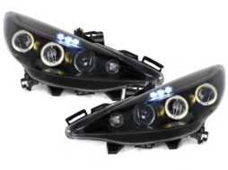 image-76-Headlights suitable for Peugeot 207 (2007-2014) Angel Eyes 2 Halo Rims Black
