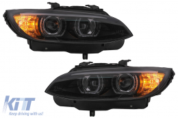 Fari 3D LED Angel Eyes per BMW Serie 3 E92 E93 2006-2010 U-Type Luce Nero HID-image-6099645