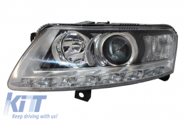 Fari allo xeno LED DRL per Audi A6 C6 4F 04.04-08 Chrome senza AFS-image-6021858
