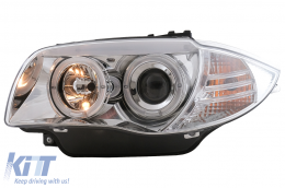 Fari Anteriori Angel Eyes per BMW Serie 1 E81 E82 E87 E88 2004-2011 Cromati Headlights-image-6111971