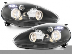 image-7-Fari anteriori Angel Eyes per Fiat Grande Punto 09.2005-2008 2 cerchi Halo neri