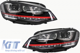 Faros 3D LED DRL para VW Golf 7 VII 12-17 ROJO GTI Look Torneado Dinámico RHD-image-6022866