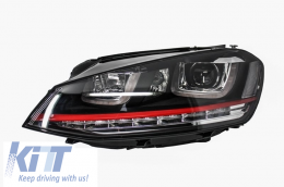 Faros 3D LED DRL para VW Golf 7 VII 12-17 ROJO GTI Look Torneado Dinámico RHD-image-6022868
