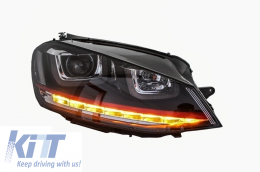 Faros 3D LED DRL para VW Golf 7 VII 12-17 ROJO GTI Look Torneado Dinámico RHD-image-6022870