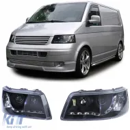image-7-Faros con luz di día LED de color negro, adecuados para VW Transporter Bus T5 03-09