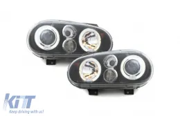 image-0-Faros delanteros para VW Golf IV 4 09.1997-09.2003 Angel Eyes 2 llantas Halo negro