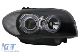 Faros Para BMW Seria 1 E81 E82 E87 E88 2004-2011 Angel Eyes 2 llantas halo Negro-image-59291