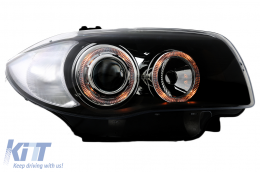 Faros Para BMW Seria 1 E81 E82 E87 E88 2004-2011 Angel Eyes 2 llantas halo Negro-image-6093231