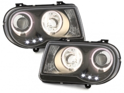 Faros para CHRYSLER 300C 2004-2008 Angel Eyes Dos llantas Halo Negro-image-39825