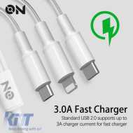 Fast Charge Cable USB 3 In 1 Suitable for Lightning, Micro, Type-C, White, 120cm ON Mobile Accessories, 1 Piece