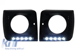 Fekete első fényszóró takaró, fekete LED DRL oldalhelyzetjelzővel Mercedes Benz G-Osztály W463 (1989-up) G65 AMG Design-image-6019498