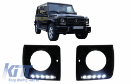 Fekete első lámpa fedők, króm LED DRL oldal jelző lámpákkal Mercedes Benz G-Osztály W463 (1989-up) G65 AMG Design Fekete-image-6042277