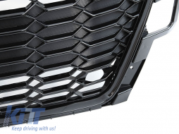 Fekete lakk RS típusú hűtőrács Audi A4 B9 sedan, kombi 2020- után, kamera és PDC nyílással, normál lökhárítóhoz-image-6145553