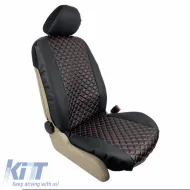 Fél első üléshuzat szett PU Royal fekete, piros varrással, 4 részes-image-6292527