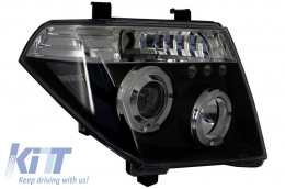 Fényszóró angyalszemes Nissan Navara D40 (2004-2009) / Nissan Pathfinder R51 (2005-2008) fekete-image-6027093