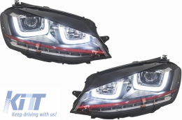 Fényszóró csomag 3D LED dinamikus irányjelzővel, DRL-lel, hűtőráccsal Volkswagen Golf 7 VII (2012-2017) RED R20 GTI Design-image-6048401