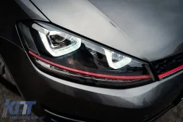 Fényszóró csomag 3D LED dinamikus irányjelzővel, DRL-lel, hűtőráccsal Volkswagen Golf 7 VII (2012-2017) RED R20 GTI Design-image-6101458