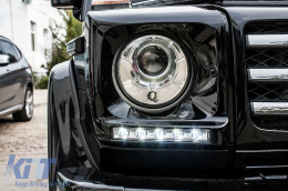 Fényszóró fedők LED DRL nappali menetfénnyel Mercedes G osztály W463 (2002-2018) modellekhez, G65 dizájn króm-image-6097020