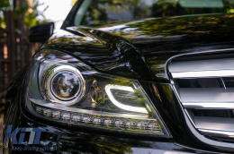 Fényszóró LED DRL Mercedes Benz W204 C-osztály 2011+ Fekete-image-6086399