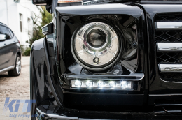 Fényszóró takaró LED DRL nappali menetfénnyel Mercedes G-osztály W463 (2002-2018), G65 dizájn króm-image-6097020