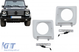 Fényszóró takaró LED DRL nappali menetfénnyel Mercedes G-osztály W463 (2002-2018), G65 dizájn króm-image-6097022