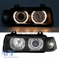 Fényszórókészlet BMW 3 E36 90-99 Sedan / Compact / Touring Angel Eyes Fekete H7/H7 Depo-image-6290086