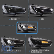 Fényszórókészlet Mitsubishi Lancer 07-17 DRL LED csík & dinamikus irányjelző fekete/króm H7 manuális VLAND-image-6290685