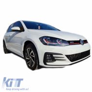 Fényszórókészlet VW Golf 7.5 17-19 Facelift DRL & Dinamikus irányjelző Fekete/Piros csíkos GTI Look H7 állítómotorral-image-6290677