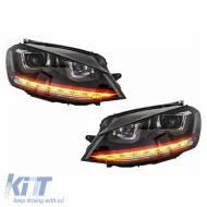 Fényszórókészlet VW Golf VII (7) 12-17 DRL U-Type GTI Fekete/Piros H7/H7 motorral-image-6290680
