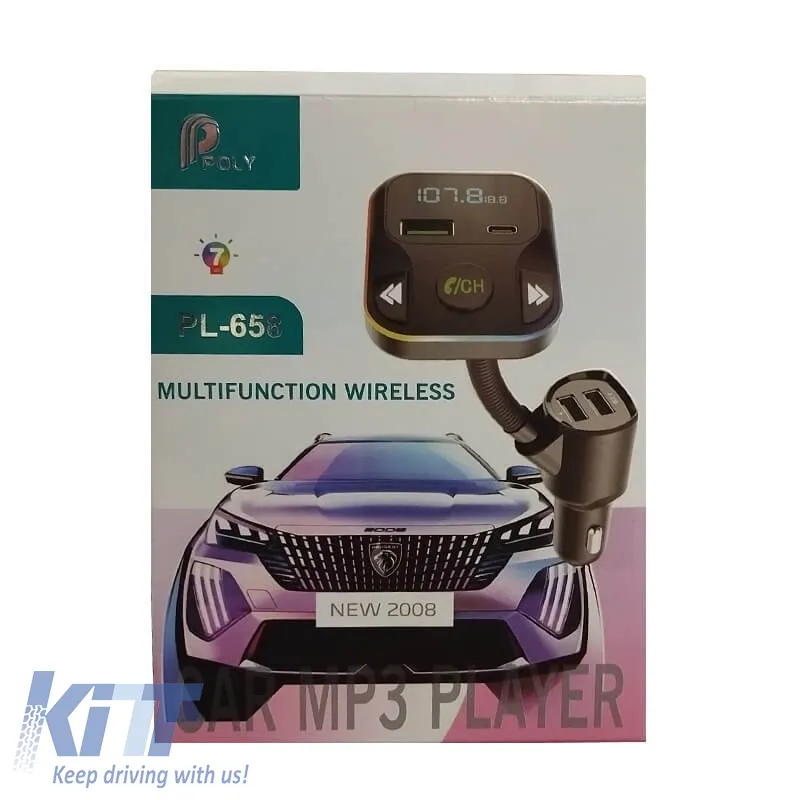FM Transmitter suitable for Bluetooth, Charger with 2 USB, LCD Monitor PL-658 Black 1 Piece