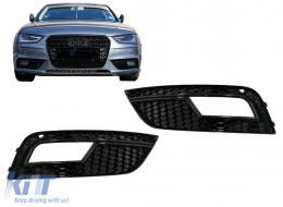 Fog Lamp Covers suitable for Audi A4 B8 Facelift (2012-2015) RS4 Design Black - SGAUA4B8FRS4B