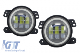 Fog Lights 4 Inch Full LED Angel Eye suitable for Jeep Wrangler JK TJ LJ (2007-2017)