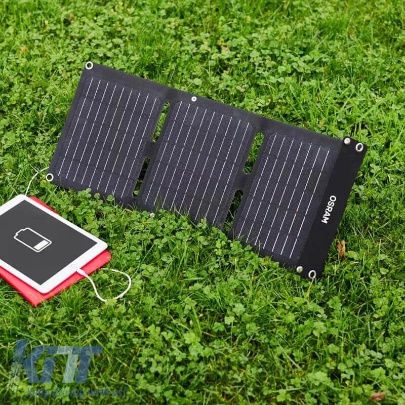 Foldable Solar Battery Charger suitable for Small Electrical Devices Osram 20 Watt 9 Volt 2.2A Amper OFSP20