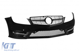 Front A Design Line bumper suitable for Mercedes C-Class W204 Sedan, S204 Estate 2007-2014 with PDC, with Chrome/Black Diamond grille-image-6237395