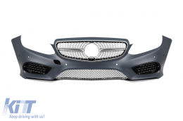 image-44-Front A Design Line Stoßstange geeignet für Mercedes E-Klasse W212 Limousine, S212 Kombi 2014-2016 mit Chrom/grauer Diamantgrill