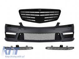 image-15-Front A Design Stoßstange Typ S63, S65 mit schwarzem Lackgrill geeignet für Mercedes S-Klasse W221 2006-2013 mit Tagfahrlicht