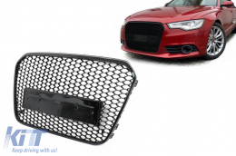 Front Badgeless Grille suitable for Audi A6 C7 4G (2011-10.2014) Shiny Black - FGAUA64GCP